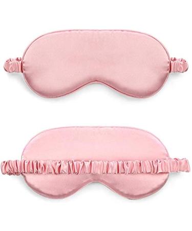 Sleep Eye Mask with Elastic Strap Headband Lightweight Comfortable Soft Silk Like for Men Women Traveling (Pink)