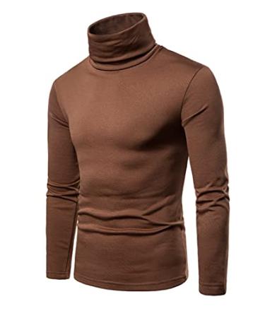 MAQUIDE Men's Casual Slim Fit Basic Tops Knitted Thermal Turtleneck Pullover Sweater Darkdrown Medium