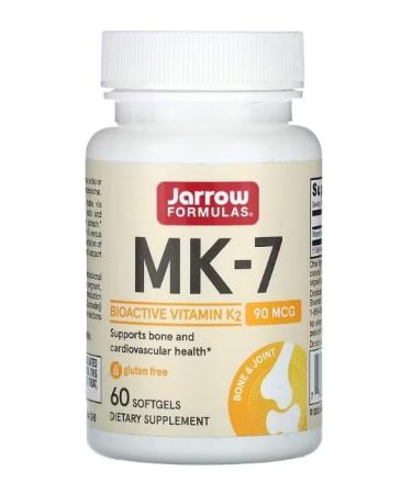 Jarrow Formulas Vitamin K2 MK-7 90mcg - 60 Softgels - Cardiovascular and Bone Support High Absorption
