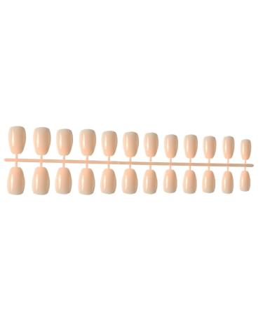 dijiusidy 24 Pieces Short Ballerina Scratch-resistant Coffin False Nails Colorful Solid DIY Artificial Colour-fast Acrylic Nail 9flesh color