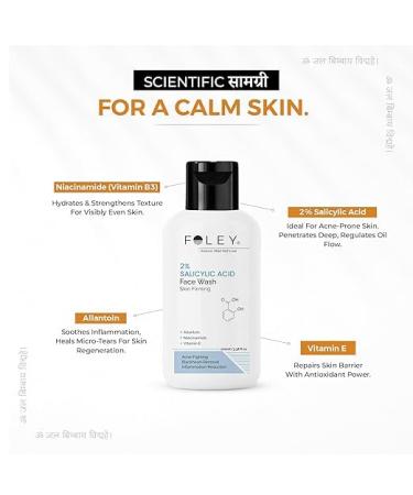 FOLEY 2% Salicylic Acid Face Wash Cleanser with Niacinamide Vitamin E & Allantoin Deep Pore Cleansing for Oily & Acne-Prone Skin - Buy Online on GoSupps.com