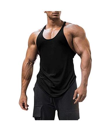 Men's Cotton Workout Tank Tops Dry Fit Gym Bodybuilding Training Fitness Sleeveless Muscle T Shirts Black X-Large