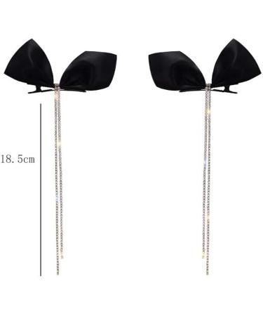 Black Rhinestone Chain Tassel Hair Clip - Korean Style Bow Barrette - Buy Online on GoSupps.com
