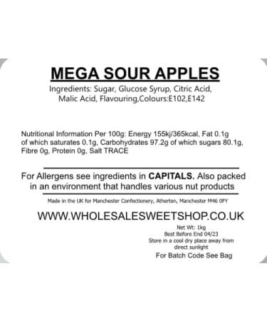 Ellies Jellies Mega Sour Apples 1kg Bag - Buy Online on GoSupps.com