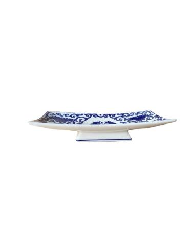 Fruit Bowl Salad Bowl Blue and White Porcelain High-Foot Ceramic Plate Dessert Plate Snack Nut Plate Cake Plate Dish Plate Creative Home Tableware Fruit Bowl for Kitchen Counter Small (A Small)