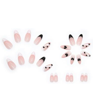 French Tip Press on Nails - Medium Press On Nails with Nail Tips Black heart French white lines fake nails with almond shaped Design press on nails Acrylic False Nails Cute Artificial Nails - Buy Online on GoSupps.com