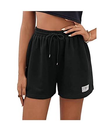 EUISVI Women's Summer Casual Drawstring Waist Sweat Shorts Athletic Running Gym Track Shorts with Pockets Large Black