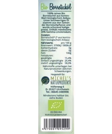 Organic Borage Oil 250ml - 100% Natural Cold Pressed Virgin Oil - Freshly Milled - International Shipping Available - Buy Online on GoSupps.com