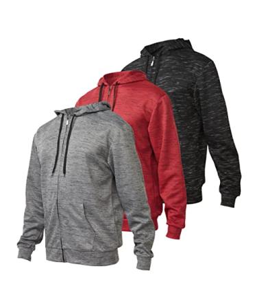 Ultra Performance 3 Pack Mens Full Zip Up Hoodie Lightweight Athletic Performance Hoodies For Men Marled Black / Marled Red / Marled Charcoal X-Large