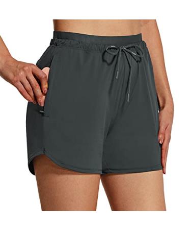BALEAF Women's Hiking Shorts 4" Quick Dry with Zip Pockets Athletic Summer Running Stretch Active Workout Gym X-Large Gray