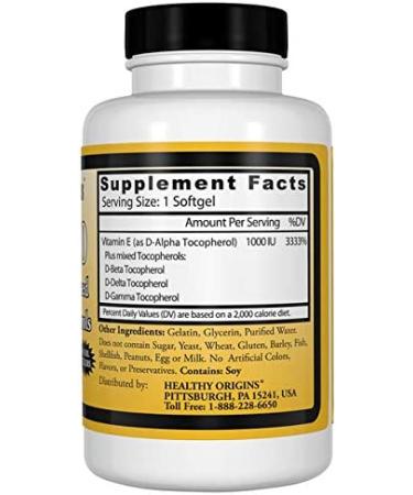 Healthy Origins Vitamin E 1000 IU - Natural Mixed Toco Gels, 60 Softgels for Optimal Health - Buy Online on GoSupps.com