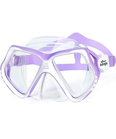 Seago Kids Swim Goggles with Nose Cover Snorkel Mask Scuba Diving Swim Mask Anti-fog Tempered Glass, Panoramic Clear View Silicone Seal Snorkeling Gear Swimming Goggles for Kids 6-14 Boys Girls Youth Purple