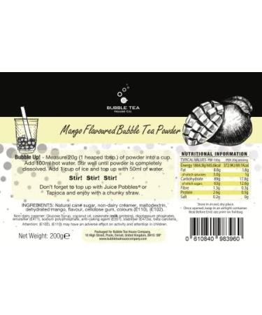 Mango Bubble Tea Powder by Bubble Tea House Company (200 g) - Make Bubble Tea at Home - Ideal for Frappes Coffee Boba Tea Milkshakes - Gluten Free Halal Certified - Buy Online on GoSupps.com