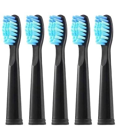 Electric Toothbrush Replacement Heads x5 Compatible with Fairywill FW-507/508/551/917/959  FW-D1/FW-D3/FW-D7/FW-D8  YUNCHI Y1 - Black