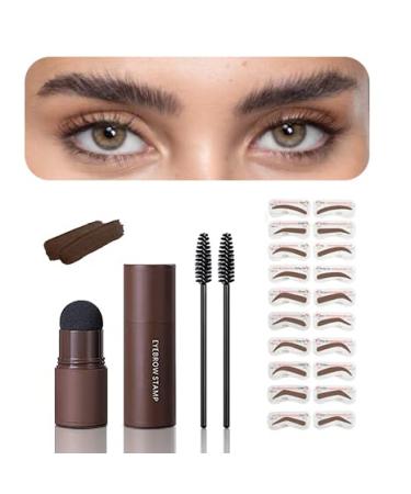 DOKONIMO Eye Brow Stamping Kit Dark Brown  Eyebrow Tinting Kit With 34 Types Reusable Eyebrow Stencils  Waterproof Brow Stamp Kit with Full-Pigment Eyebrow Powder for Beginner