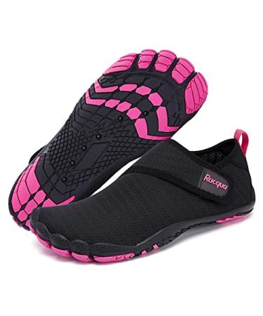 Racqua Men's Women's Slip-On Water Shoes Quick Dry Barefoot Lightweight Aqua Shoes Beach Swim Pool Hiking Sport Shoes 8.5 Women/7.5 Men Wz117w-black/Rose