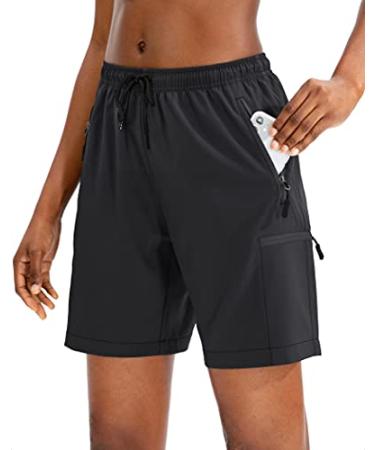 SANTINY Women's Hiking Cargo Shorts Quick Dry Lightweight Summer Shorts for Women Travel Athletic Golf with Zipper Pockets Black X-Large