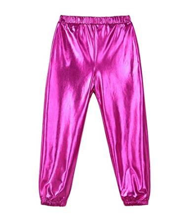 Daenrui Kids Girls Boys Shiny Metallic Dance Harem Pants Athletic Leggings Hip Hop Street Dance Pant Dancewear Rose 6 Years