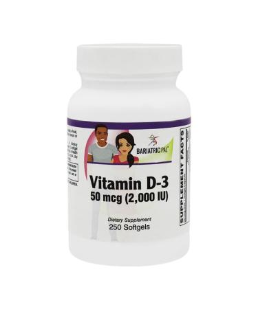 BariatricPal Vitamin D-3 50mcg (2,000 IU) - Easy Swallow Vegetarian Softgels (250 Count) 250 Count (Pack of 1)