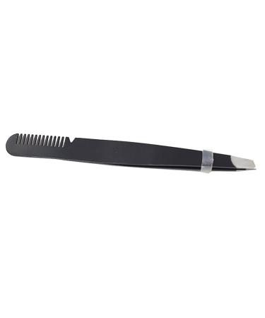 Multi-purpose stainless steel eyebrow tweezers ergonomic precise eyebrow tweezers with slanted tip and comb (black)