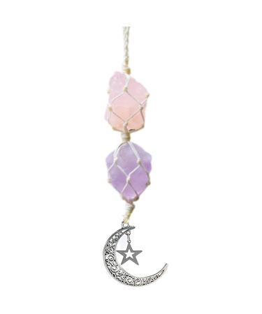 WULILONG Rose Quartz Amethyst Pendant Crystal Car Hanging Ornament Hanging Car Charm Healing Crystal Accessories Crystal Stones Reiki for Meditation Protection (RoseCrystal+Amethyst)