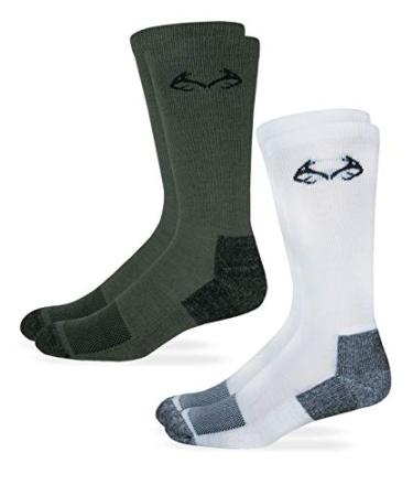 RealTree Kids Insect Shield Crew Socks 2 Pack Medium White/Olive