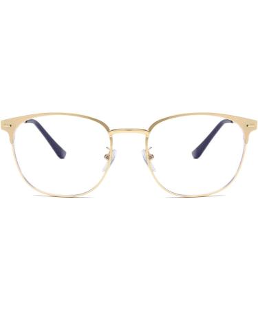 QECEPEI Retro Semi-Rimless Round Blue Light Blocking Glasses - Horn-Rimmed Nerd Clear Lens for Computer & Gaming - Stylish Shiny Gold - Buy Online on GoSupps.com