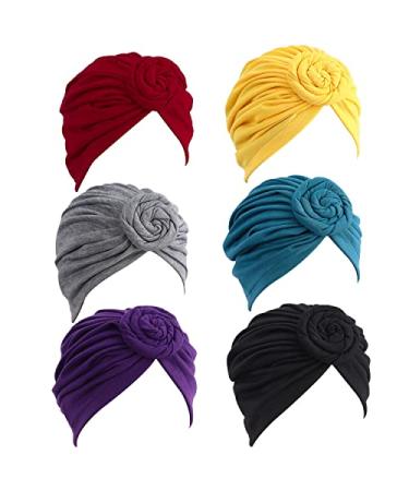 WKJHO 6 Pieces Women Turban Hat Head Wraps for Women Twist Knot Pre-Tied Bonnet Turbans for Women Purple
