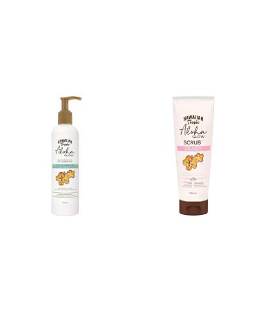 Hawaiian Tropic Aloha Glow Sunless Self-Tanning Milk Everyday Gradual Tan 290 ml. Packaging May Vary & HAWAIIAN Tropic Aloha Glow Scrub 240mL White Lotion + SKIN_EXFOLIANT