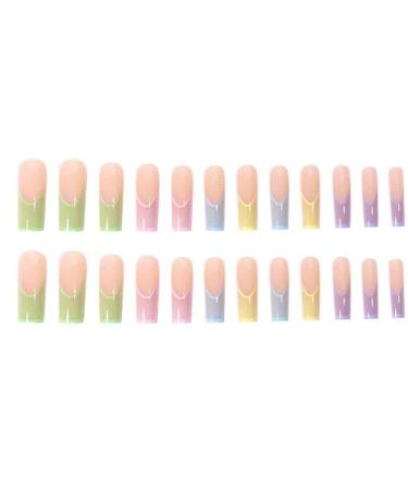 Foccna Long Press on Nails - Square French Full Cover Acrylic Fake Nails | 24PCS Colorful Designs for Women & Girls - International Shipping Available - Buy Online on GoSupps.com