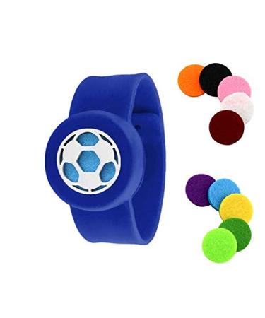 Aromatherapy Slap Bracelet for Kids Essential Oil Diffuser Bracelet Releases Calming Scents to Ease Anxiety and Enhance Focus Includes 10 Reusable Felt Pads (Soccer Ball) (Blue)