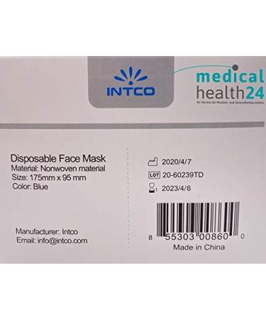 Intco Medical Procedure Face Mask with Earloops - Blue (Box of 50) - Buy Online on GoSupps.com
