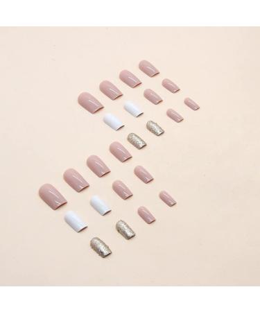 French Glitter Press on Nails Matte - Cute Square Fake Nails for Women and Girls - Acrylic Manicure Decoration - Design 04 - Buy Online on GoSupps.com
