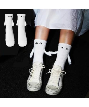 Hand in Hand Magnetic Holding Hands Couple Socks | Funny 3D Doll Mid-Tube Socks for Women & Men (Black+White) - Buy Online on GoSupps.com