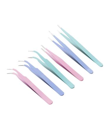 ARFUKA 6 Pieces Tweezers Curved and Straight Tweezers Eyelash Tweezers for Eyelash Extension Eyelash Extension Set Made of Stainless Steel