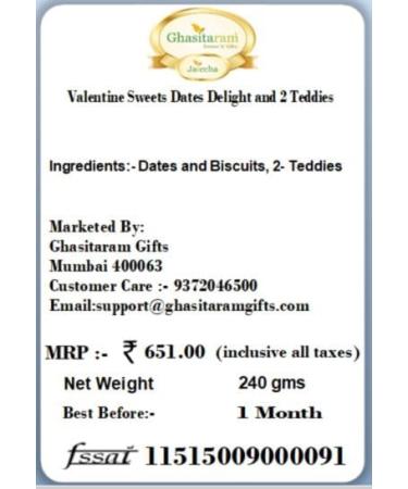 Ghasitaram Gifts Valentines Gift for Girlfriend/Boyfriend/Husband and Wife - Valentine Sweets Dates Delight and 2 Teddies - Buy Online on GoSupps.com