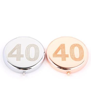 40th Birthday Compact Mirror in Silver or Rose Gold (Rose Gold)