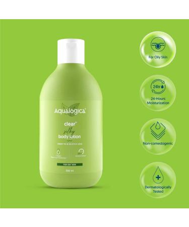 Clear+ Silky Body Lotion for Oily Skin | Green Tea & Salicylic Acid | 24-Hour Moisturization | Relieves Body Acne & Itching | 10.14 Fl Oz - Shop Internationally - Buy Online on GoSupps.com