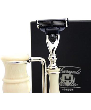 Men's Shaving Kit - 3 Edge Razor Synthetic Badger Hair Brush & Stand | Perfect Grooming Set for Men - Buy Online on GoSupps.com
