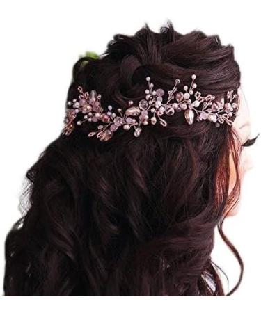 Kercisbeauty Vintage Pink Beads Headband for Brides Headpiece Hair Vine Bridal Hair Accessories Party Prom Tiara - Buy Online on GoSupps.com