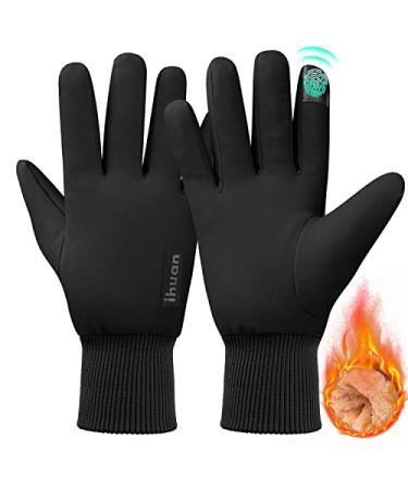 ihuan Winter Gloves for Men Women - Cold Weather Gloves for Running Cycling, Waterproof Snow Warm Gloves Touchscreen Finger Black Small