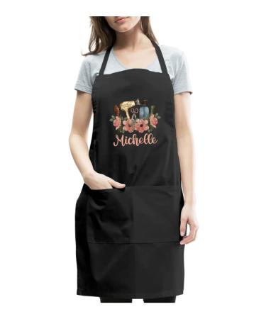 Custom Hair Stylist Apron with Pockets for Women Personalized Salon Hairdresser Hairstylist Barber Beauty School Student Professional Cute Floral Pink Colorful Graphic Cotton Lightweight One Size