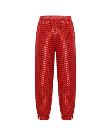iEFiEL Kids Boys Girls Shiny Sequined Dance Pants Trousers Hip-hop Jazz Choir Street Stage Performance Dance Wear Red 7-8