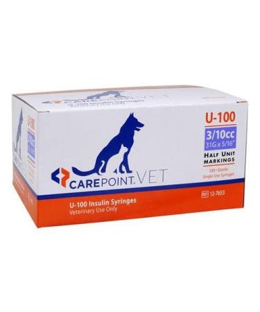CarePoint Vet U-100 Insulin Syringe 3/10cc  31G x 5/16  100/Box 12-7653