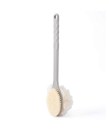 Back Scrubber Brush TEGOOL Body Bath Shower Brush with Bristles and Loofah 17 Inches Long Handle for Skin Exfoliating Massage Suitable for Wet or Dry Men and Women (Grey) TE2021 Grey