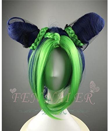 Wig for jojo's bizarre Adventure Golden Wind Kujo Jolyne Cujoh Green Buns Braid Cosplay Wig Synthetic Hair Heat Resistant + Free Wig Cap