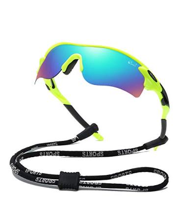 Bevi Polarized Sports Sunglasses for Men Women Baseball Running Cycling Golf Tr90 Durable and Ultralight Frame Yellow Green
