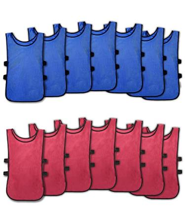 NEVULIND Pinnies Scrimmage Vests for Kids, Youth and Adults (12-Pack) - Soccer Pennies Small Blue & Red