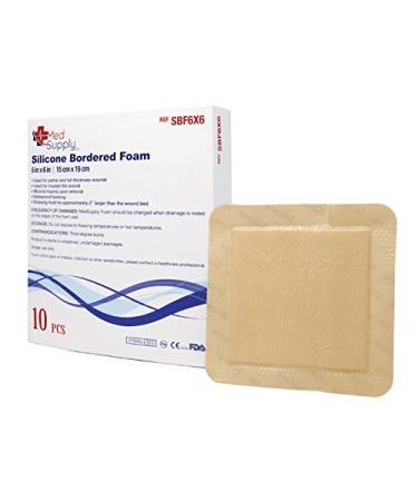 Medical Grade Premium MedSupply Silicone Bordered Foam Dressing. (6'' x 6'') Box of 10