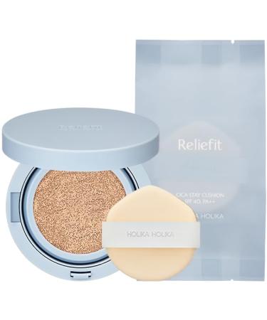 HOLIKA HOLIKA Reliefit CICA Stay Cushion Foundation 03 Honey Beige 14g, 0.49oz / 1Set + 1 Refill/Vegan Cushion Foundation